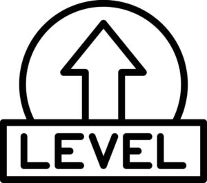Level Up Icon in schwarz mit nach oben zeigendem Pfeil